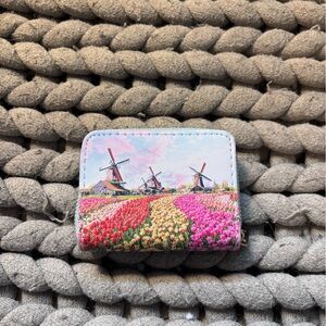 Floral & Windmill Printed Mini Wallet - Pink, Green, Blue